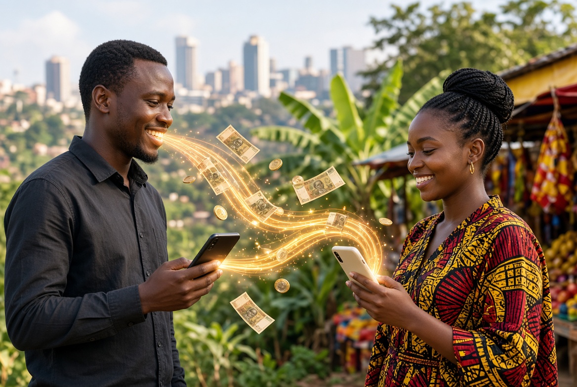 Two people sending money to each other from their phones